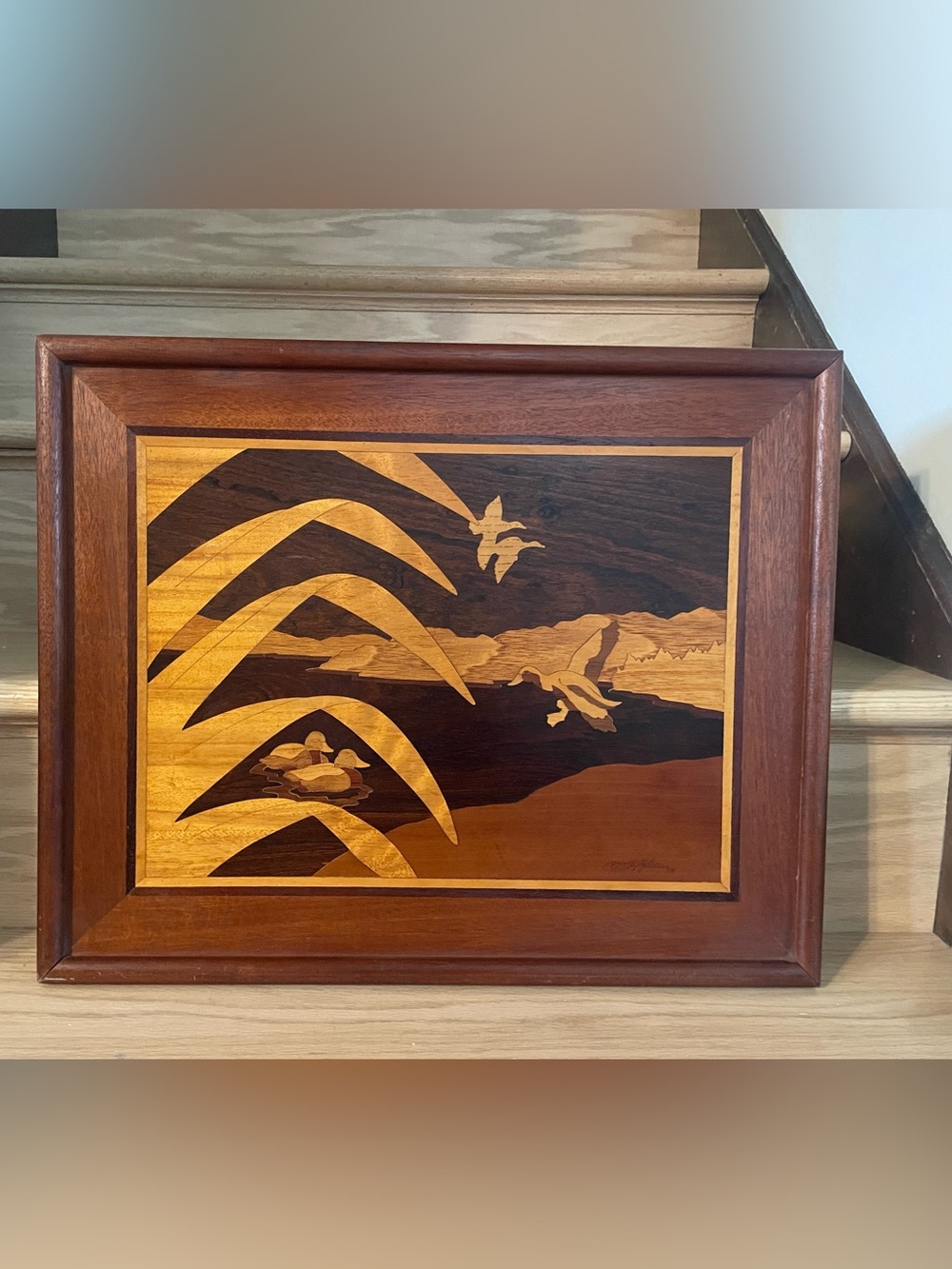 Mcm vintage wooden Handcrafted Two-Tone duck Wood Wall Art 21x17
